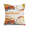 Macro shot of rustic linen texture on autumn pumpkin truck throw pillow cover - One Size / Orange Retro Truck With Sunflower Wreath Style (16)
