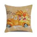 Detailed fabric texture of Happy Fall y'all pillow cover with watercolor pumpkin truck design - One Size / Orange Retro Truck With Harvest Pumpkins Style (18)