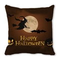 Halloween decorative pillow case with witch silhouette and Happy Halloween pumpkin print - Witch Riding Broomstick Jack-o'-lantern Style(28)