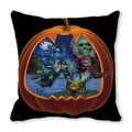 Λεπτομέρεια από μαξιλαροθήκη Halloween με πορτοκαλί κολοκύθα και γραφικά μάγισσας και κάστρου - Στυλ Νύχτα Κάστρου Μαύρη Γάτα Κολοκύθα (3)