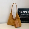 Grand sac cabas en daim jaune gingembre avec pochette assortie pour le bureau d'automne - Marron