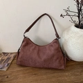 Retro dark coffee faux suede underarm bag with minimalist matte finish and shoulder strap - Brown