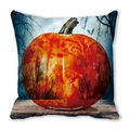 Detail of watercolor pumpkin and spooky moon design on soft Halloween pillow case - Watercolor Style Orange Pumpkin Dead Tree Style (14)