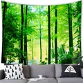 Lush green forest and lake landscape wall tapestry hanging over a grey sofa - 4 / 150x100(Peach Skin)