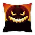 Detailed close-up of a 3D pumpkin lantern design on a soft Halloween throw pillow cover - 3D Visual Pumpkin Orange Red Gradient Style (18)