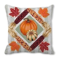 Housse de coussin automne avec citrouille aquarelle et feuilles d'érable sur bois - Style Composition Diamant Citrouille Maïs (37)