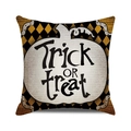 Halloween Trick or Treat pumpkin cushion cover with yellow and black diamond pattern - Standard Size