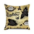 Close-up of Halloween square cushion cover with hand-drawn witch, bat and skull patterns - Standard Size
