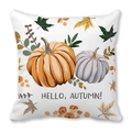 Fall themed pillow cover with pumpkin maple leaf prints and Hello Autumn lettering - 18x18 Inch / HELLO AUTUMN Pumpkin Berry Style (39)