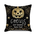 Detail of Halloween pillow case with golden pumpkin and spooky spider web patterns - Standard Size