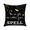 Detail of Halloween pillowcase with gold spider web and You've got me under your spell print - Standard Size