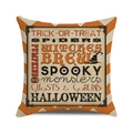 Detail of Halloween pillow cover showing orange chevron pattern and vintage spooky print - Standard Size