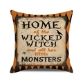 Detail of Halloween pillow case with Wicked Witch text and orange diamond border - Standard Size