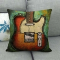 Vintage electric guitar artistic cushion cover in linen fabric on a gray sofa - Vintage Guitar Sketch (3)