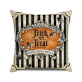 Detail of square Halloween cushion cover with Trick or Treat slogan and striped pattern - Standard Size / Black White Vertical Stripes Trick or Treat