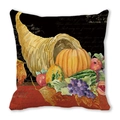 Housse de coussin en velours peau de pêche noir avec motif corne d'abondance et citrouille - Style Peinture à l'Huile Cornucopie Fond Noir (38)