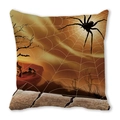 Halloween pillow cover with black spider and golden cobweb on orange background - Black Spider Golden Web Style(30)
