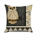 Macro shot of rustic cotton linen cushion cover featuring owl print and HOO lettering - Standard Size