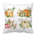 Watercolor pumpkin and autumn leaves printed on ivory peach skin square pillow cover - 18x18 Inch / Watercolor Pumpkin Cluster Leaves Flower Style (40)