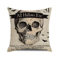 Detail of Halloween cushion cover with vintage newspaper skull and All Hallows Eve text - Standard Size