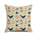 Nautische kussenhoes met blauwe walvis en anker op beige linnen textuur stof - Mediterraan Nautisch Vuurtoren Anker (1)