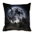 Halloween pillow cover with spooky gothic mansion, full moon and bats pattern - Full Moon Old House Bats Illustration Style(31)