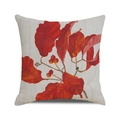 Detailopname van de linnen textuur met rode herfstbladeren en bessen op de kussenhoes - 45cmx45cm / Rode Bladeren en Bessen (10)