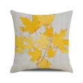 Gedetailleerde textuur van katoen-linnen kussensloop met herfst esdoornblad print - 45cmx45cm / Geel Esdoornblad Grijze Basis (11)