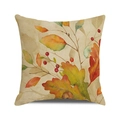 Detail van linnen kussenhoes met herfstbladeren en bessen in waterverf stijl op beige - 45cmx45cm / Herfst Aquarel Bladeren Bessen (12)