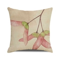 Detailtextuur van linnen kussenhoes met aquarelprints van esdoornzaden - 45cmx45cm / Roze en Groene Esdoorn Samara (13)