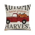 Vintage red pickup truck and pumpkin harvest pattern on square linen pillow cover - One Size / Retro Red Pickup With Autumn Harvest Style (10)