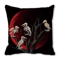 Halloween crow skeleton on tree branch under red moon peach skin pillow cover - Blood Red Moon Bird Skeletons Style(34)