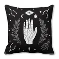 Gros plan sur le motif occulte de chiromancie sur une housse de coussin noire carrée - Main Occulte Œil de la Providence (6)