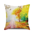Fall forest oil painting cushion cover featuring autumn leaves on a square linen pillowcase - Autumn Forest Path (4)