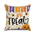 Detailed view of Trick or Treat Halloween pillow cover with festive pumpkin and candy prints - Trick Or Treat Bunting Style (6)