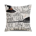 Macro detail of the woven linen texture and Halloween wizard hat print on square pillow cover - How You Fly Broom Style (11)