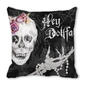 Housse de coussin Halloween gothique avec crâne, fleurs et texte Hey Dollface - Crâne Floral & Perles (12)