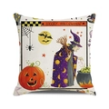 Close-up of linen Halloween pillow cover with wizard cauldron and spooky artwork - Spooky Halloween Hand Drawn Style (12)