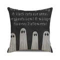 Detail view of Halloween pillow cover featuring ghosts and spooky poem on black canvas - Black Ghost Poetry Style (18)