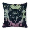 Détail macro du tissu peau de pêche avec impression de chat noir et phases de la lune - Chat Noir Mystique Dégradé (19)