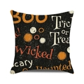 Detailed texture of Halloween throw pillow cover featuring Boo and Trick or Treat prints - Black Vintage Halloween Slogan Style (20)