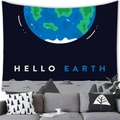 Detailed view of the space tapestry showing Planet Earth and Hello Earth text in a living room - Hello Earth Theme (19)