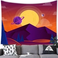 Close-up of geometric space tapestry hanging above a grey sofa in a modern room - Fantasy Space Vector Style (7)