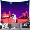 Detailed view of astronaut tapestry hanging over a sofa with vibrant space planet artwork - Astronaut Planet Adventure (14)