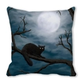 Halloween pillow case featuring a black cat on a branch under a full moon night sky - Black Cat Dead Wood Bright Yellow Eyes Style(36)