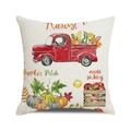 Linen texture cushion cover with vintage red truck and harvest pumpkin design - One Size / Red Truck Pumpkin Apple Harvest Style (21)