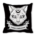 Housse de coussin Halloween chat noir avec texte Happy Halloween pour décoration - Chat Sphynx (30)