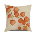 Vierkante beige linnen kussensloop met oranje Chinese lantaarnplant botanische print - 45cmx45cm / Oranje Chinese Lampionplant (21)
