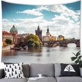 Detail of European city landscape tapestry hanging above a modern sofa in living room - 150x130cm / Realistic Cityscape (29)