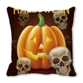 Halloween pillow cover with watercolor pumpkin lantern and realistic skulls on peach skin fabric - Jack-O-Lantern And Realistic Skulls Style (22)